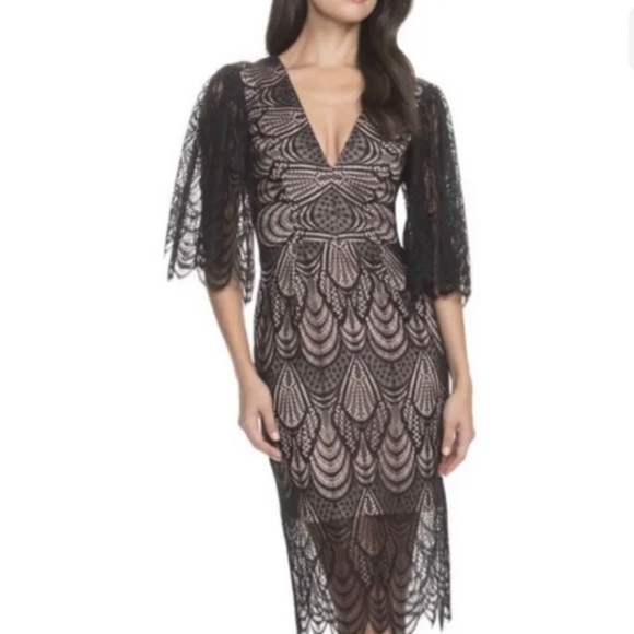 DRESS THE POPULATION Mia Black Lace Dress Flutter Sleeve SZ S NWT - Picture 2 of 10